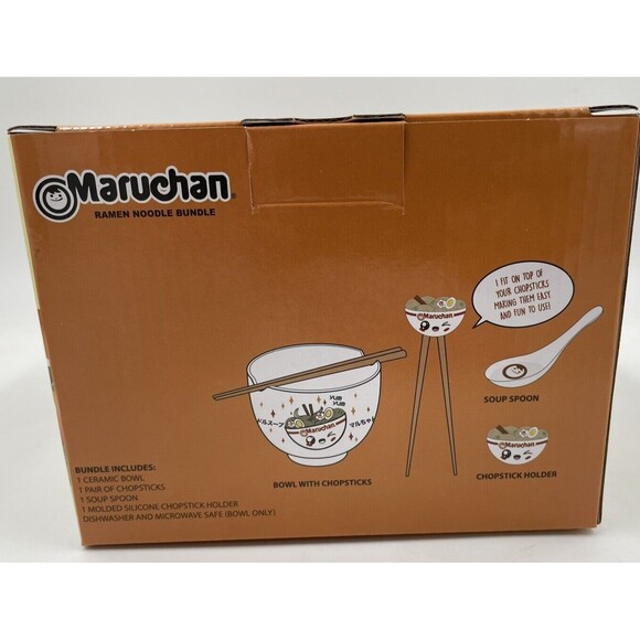 MARUCHAN Ramen Bowl Bundle W/ Spoon Chopsticks & Winky Face Chopstick Holder N01 - Picture 4 of 7